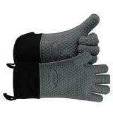 GEEKHOM BBQ Gloves Heat Resistant Oven Mitts - Silicone Grilling Gloves with 14 Long Arm Protection - Waterproof Pot Holder Non-Slip for Men & Women, Kitchen Cooking, Baking, Camping, Gray