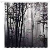 BCNEW Misty Forest Shower Curtain Halloween Black White Tree Heavy Foggy Abstract Gothic Dark Nature Landscape Gray Art Autumn Farmhouse Plants Bathroom Decor Set 70x70 in with Hook