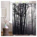 BCNEW Misty Forest Shower Curtain Halloween Black White Tree Heavy Foggy Abstract Gothic Dark Nature Landscape Gray Art Autumn Farmhouse Plants Bathroom Decor Set 70x70 in with Hook