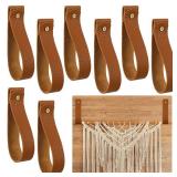 8 Pieces Artificial Leather Wall Hooks 1 x 4.7 Inches Wall Hanging Strap Wall Mounted Loop for Hanging Leather Strap Hangers for Bathroom Bedroom Kitchen Towel Holder Supplies (Dark Yellow)