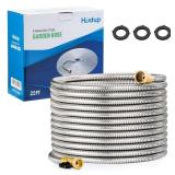 25FT Stainless Steel Metal Garden Hose - Lightweight, Kink-Free & Tangle-Free, Flexible with Brass Fittings, On/Off Valve, Pet Proof, Puncture Proof for Yard, RV, Car Washing (Silver)