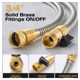 25FT Stainless Steel Metal Garden Hose - Lightweight, Kink-Free & Tangle-Free, Flexible with Brass Fittings, On/Off Valve, Pet Proof, Puncture Proof for Yard, RV, Car Washing (Silver)