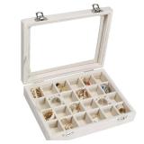 Vicoter Velvet Jewelry Box 24 Grid Jewelry Ring Display Organiser Box Tray Holder Earrings Storage Case for Girls Wife Mom Women (Beige)