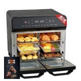 24Qt Dual Zone Air Fryer Oven with Rotisserie, Extra Large Double Air Fryers Mini Oven Digital 1800W 10 in 1 Airfryer Countertop Convection Toaster Oven Combo, Stainless Steel Inner, 360° Even Heatin