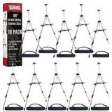 U.S. Art Supply 66\" Silver Metal Tripod Easel Display (10 Pack) - Adjustable 18\"- 5.5