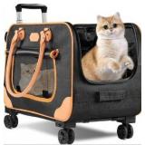 Large Cat Carrier with Wheels, Rolling Cat Carrier, 24\"x 13.8\"x 15.4\" Pet Carrier with Wheels for Large Cats Small Dogs up to 38 LBS, Ideal for Travel, Walking and Camping(NOT for TSA)