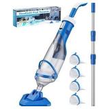 Cordless Pool Vacuum with Telescopic Pole, 18.5 GPM Powerful Suction, 1.5H Supercharge Technology, Handheld Rechargeable Pool Vacuum Cleaner for Above Ground/Inground Pools, Hot Tubs, Spas