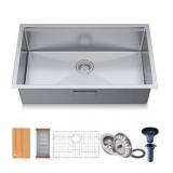 32-Inch Drop in Kitchen Sink Handmade Topmount 16 Gauge 304 Stainless Steel Single Bowl Kitchen Workstation Sink in 9-inch-Depth 32\"x19\"x9