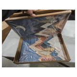 HPINUB Mountain Woodcut Style Framed Canvas Wall Art Set,Vintage Pine Tree Wall Decor, Nature Country Wilderness Forest Artwork,Modern Navy blue Art Prints for Living Room,Bedroom,Farmhouse-16\"x24\"x