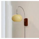 Modern Decoration Wall Sconce Mid Century with White Milk Glass Vintage Industrial Wood Wall Light Hardwired Smoke Grey Amber Farmhouse Reading Wall Lamp for Bedroom Living Room Bedside