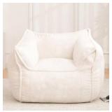 Giant Bean Bag Chair, Bean Bag Chair with Armrest for Adults, 45 W x 43.5\" D Large Bean Bag Chair with Filler, Big Comfy Washable Sofa Chair for Living Room, Bedroom, Cream White