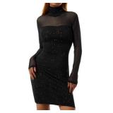 Women Fall Winter Dress Grils Lady Casual Floral/Striped/Solid Long Sleeve One Piece Dress Skirt Outfits Clothes Large