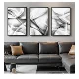 Large Framed Black and White Gold Abstract Lines Wall Art for Living Room, Set of 3 Piece Canvas Paintings Artwork for Walls, Modern Minimalist Lines Art Prints Pictures for Hallway Office Wall Decor 