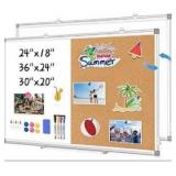 WALGLASS Combination Magnetic Whiteboard & Corkboard, 24\"x18\" Combo for School, Office & Home, Dry Erase Board with Removable Tray, Pins, Eraser, Markers & Magnets