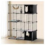 Cat Enclosure Indoor with Litter Box, 4-Tier Metal Wire Cat Cage, DIY Detachable Design for Cats, Kittens & Small Animals, Multi-Level Kennel