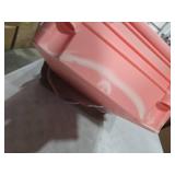 JIUYOTREE 4-Tier Plastic Rolling Storage Cart Utility Cart with Extra Hanging Cups Handles Lockable Wheels for Living Room Bathroom Kitchen Office Pink