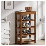 Bamworld Shoe Rack for Front Door Entrance Bamboo Shoe Organizer Free Standing Shoe Cabinet Narrow Shoe Storage Shelf for Entryway, Closet and Doorway Brown, 23.6\"