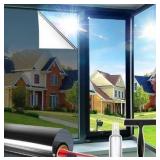 Window Privacy Film See Out Not in, One Way Privacy Window Film, Removable Window Tint for Home, Reflective Static Cling Window Film Heat Blocking, Black Silver, 47.2 X 78.7 inch