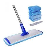 18\" Professional Microfiber Mop Floor Cleaning System, Flat Mop with Stainless Steel Handle, 4 Reusable Washable Mop Pads, Wet and Dust Mopping for Hardwood, Vinyl, Laminate, Tile Cleaning