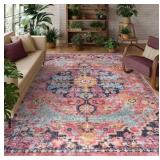 8x10 Area Rugs for Living Room for Bedroom Dining Room Rugs Bohemian Low Pile Fuchsia/Multi