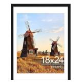 Vittanly 18x24 Picture Frame with Plexiglass - Large Black Poster Frame for Wall Display - Includes 16x20 Mat, Made of Durable PVC Design - 1 Pack