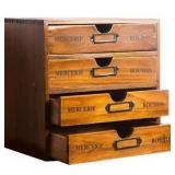 Stackable Apothecary Cabinet 4 Drawer Desk Organizer - Vintage Library Card Catalog Wood Storage Box - Office Desktop Dresser for Stationery, Thread Embroidery, Sewing, Crafts, Junk Drawer & Supplies