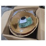 Cat Litter Box Plant Furniture Enclosure, Hidden Handwoven Rattan with Cat Litter Box and Artificial Plants, Odor Control Filter, Real Stones in Living Room, Bedroom, Corner Natural