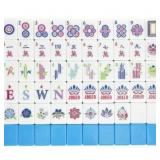 American Mahjong Tile Set,166 Tiles White Blue Melamine Tiles,Mahjong Game Set with Portable Travel case