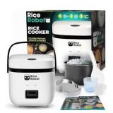 Rice Robot Personal Rice Cooker, PFAS-free, Nonstick. 1 Quart Capacity, with Stainless Steel Steamer Tray, Measuring Cups, Recipe Book with 60 Recipes, and Serving Spoon, As Seen On TV