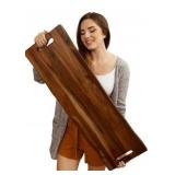Large Acacia Serving Board with Handles, 36 x 12 Inch Rectangular Charcuterie Platter, Natural Wood Server for Meat, Cheese Board, and Party Appetizers, Extra Long 3ft