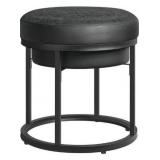 SONGMICS HOME LUIZ Collection - Ottoman Footstool, Round Ottoman, Vanity Chair Stool, Footrest, Reversible Top, Side Table, Max. Load 660 lb, Bedroom Living Room Entryway, Ink Black ULOM080B01