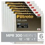 Filtrete Air Filter  MPR 300  MERV 5  Clean Living Basic Dust 3-Month Pleated 1-Inch Air Filters  6 Filters  White