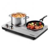 Hot Plate,Cusimax Dual Infrared Burner, Electric Ceramic Glass Stove,Adjustable Temperature Control,Stainless Steel,Compatible of all Cookware,Easy Clean for Home, Dorm, Office