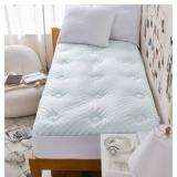 Hansleep Twin Mattress Topper Viscose Derived from Bamboo, Memory Foam Pillow Top Mattress Topper Twin with Deep Pocket, Breathable Mattress Pad for Back Pain Relief, 39\" x 75\", White