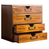 Stackable Apothecary Cabinet 4 Drawer Desk Organizer - Vintage Library Card Catalog Wood Storage Box - Office Desktop Dresser for Stationery, Thread Embroidery, Sewing, Crafts, Junk Drawer & Supplies