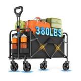 Collapsible Wagon Cart Foldable Beach Wagon with All-Terrain Wheels - 380 LBS Heavy Duty Grocery Cart for Shopping, Beach, Camping, Sports, Garden (Black)