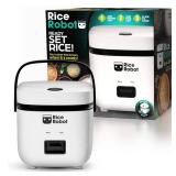 Rice Robot 4-Cup Space Saving Rice Cooker with Ceramic Nonstick Inner Pot, White