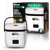 Rice Robot 4-Cup Space Saving Rice Cooker with Ceramic Nonstick Inner Pot, White