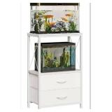 Fish Tank Stand 10 Gallon with 2-Tier Shelf, Aquarium Stand with 2 Drawers, Metal Frame Heavy Duty Reptile/Turtle Tank Stand for Home Office, Fish Tanks Accessories Storage, White