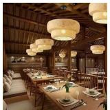 Bamboo Pendant Light,Boho Rattan Hanging Light,13.8\" Hand Woven Wicker Chandelier for Kitchen Island for Kitchen Island Dining Bedroom Living Room Restaurants