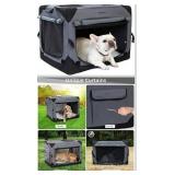 Pettycare 26 Inch Collapsible Dog Crate with Curtains Travel Dog Crate for Airflow and Calm Soft Pet Kennel with Portable Bag and More Chew Proof Mesh Indoor & Outdoor Red 4 Door Curtains Red