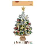 Mini Christmas Tree with 40 Lights Snow Flocked Christmas Tree 24In/2FT Artificial Small Xmas Tabletop Tree with Christmas Ornaments for Tabletop Fireplace Mantel Christmas