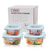 Glass Food Storage Containers with Lids Airtight 4 Pack, Glass Storage Containers with Lids for Food, Not Easy Broken & Leak Proof, Glass Containers with Lids for Oven/Dishwasher Safe, Blue