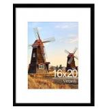 Vittanly 16x20 Picture Frame with Plexiglass - Large Black Poster Frame for Wall Display - Includes 11x14 Mat, Made of Durable PVC Design - 1 Pack