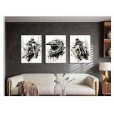 ZUGHRERF Motorbike Trendy Canvas Wall Art Black and White Motorcycle Poster Prints Artwork Cool Racer Sports Pictures Motocross Rider Graffiti Helmet Painting for Boys Teen Man Cave Home Decor