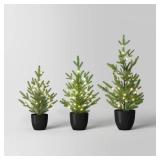 3pc Pre-lit Potted Balsam Fir Mini Artificial Christmas Tree Set Warm White Lights - Wondershop: LED, Timer, Indoor/Sheltered Outdoor - Retail: $115
