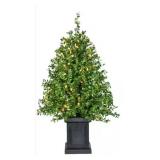 2 ft. Prelit Boxwood Porch Artificial Christmas Tree with Black Pot and Warm White Lights, - Retail: $50