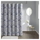 Pack of 2 ,72"x72" Eliot Jacquard Shower Curtain Navy/Silver - Madison Park: Polyester, Machine Washable, Buttonhole Top - Retail: $70