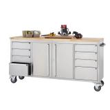 Trinity 72-inch Stainless Steel Rolling Workbench - Retail: $1,101 - Missing 1 Hinge Pin - Dings - See Photos/Inspection