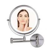 Ovente 8.5  Lighted Wall Mount Makeup Mirror  1X & 10X Magnifier  Adjustable Double Sided Round LED  Extend  Retractable & Folding Arm  Compact & Cordless  Battery Powered Nickel Brushed MFW85BR1X10X
